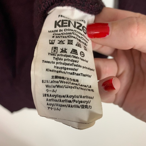 Kenzo Paris Evil Eye Crewneck Sweater Sz Medium Wool Blend Burgundy Embroidered - Picture 10 of 16
